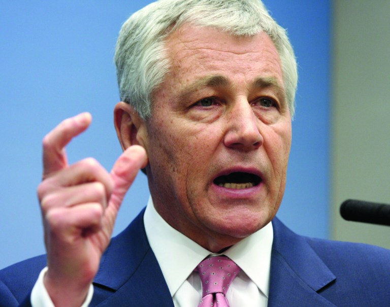 FILE - In this June 26, 2008 file photo, then Sen. Chuck Hagel, R-Neb., speaks on foreign policy at the Brookings Institution in Washington. President Barack Obama may round out his new national security leadership team next week, with a nomination for defense secretary expected and a pick to lead the CIA possible. Hagel is the front-runner for the top Pentagon post. (AP Photo/Lauren Victoria Burke, File)