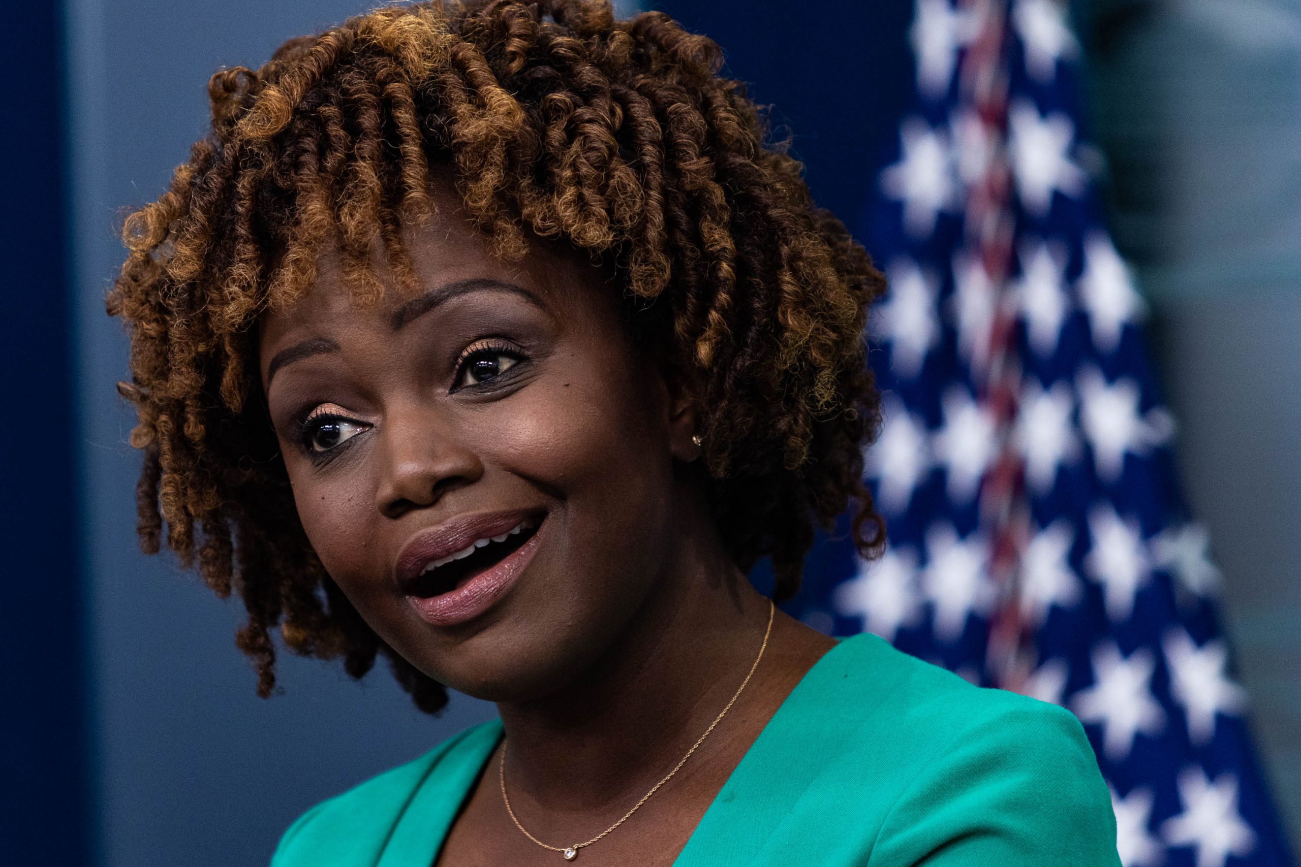 White House Press Secretary Karine Jean-Pierre mistakenly referred to Vice President Kamala Harris as "the president" during a Wednesday afternoon press conference, Wednesday, January 18, 2023.