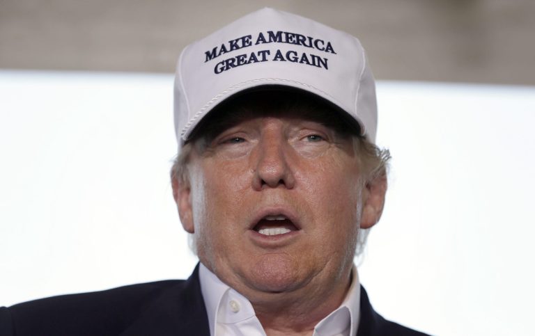 Republican presidential hopeful Donald Trump speaks to the media during a tour of the the World Trade International Bridge at the U.S. Mexico border in Laredo, Texas, Thursday, July 23, 2015. (AP Photo/LM Otero)