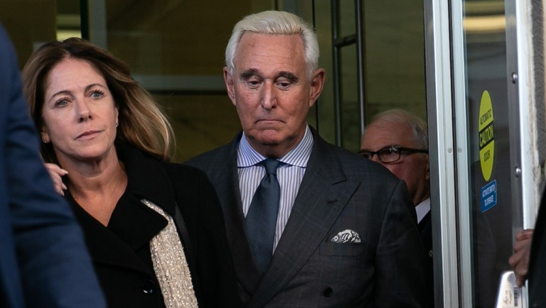 Roger Stone leaves Federal Court, Wednesday.