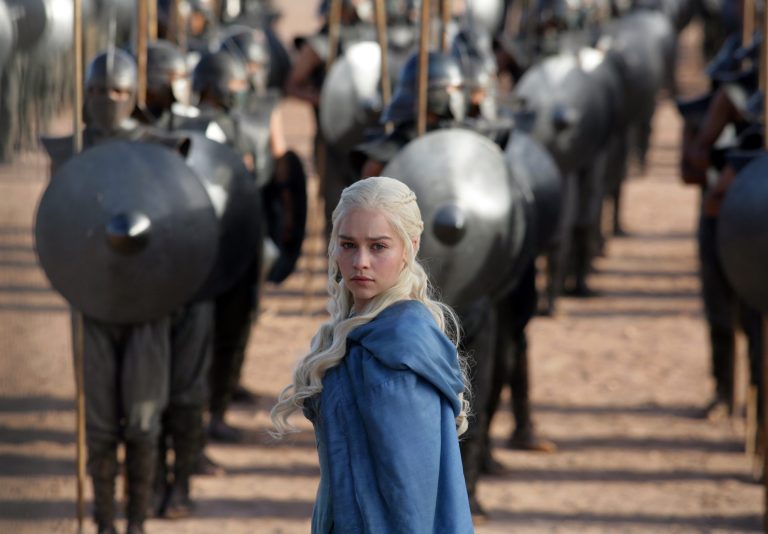 FILE - This file publicity image released by HBO shows Emilia Clarke as Daenerys Targaryen in a scene from 