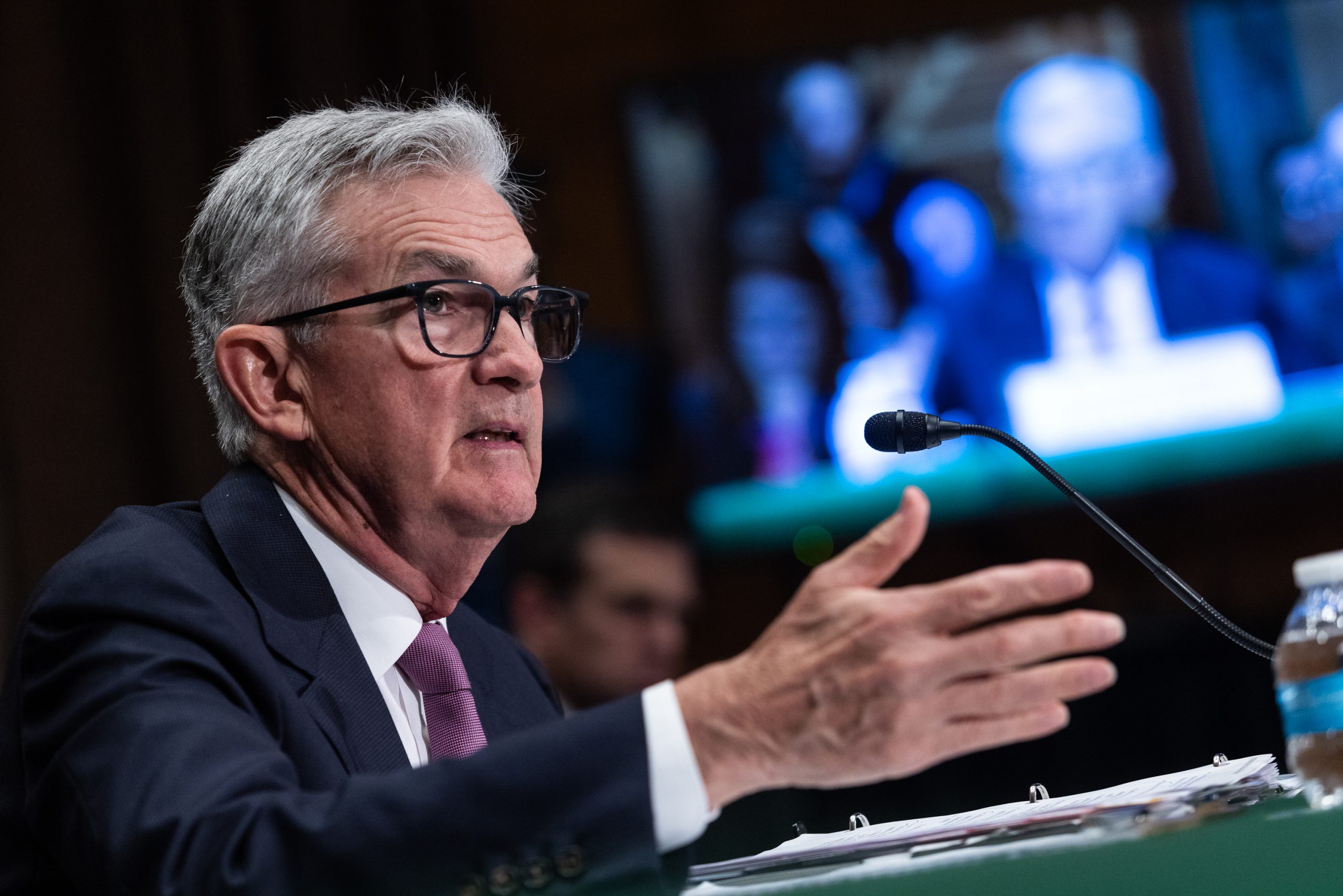 Jerome Powell, chairman of the U.S. Federal Reserve, answers questions during a Senate Banking, Housing and Urban Affairs Committee hearing on Capitol Hill, Thursday, June 22, 2023. Powell said Fed policymakers "expect that it will be appropriate to raise interest rates somewhat further by the end of the year."