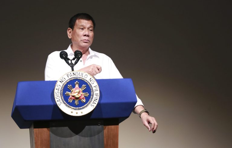 The Philippines' president could have been grandstanding ahead of his delegation's trade talks with China. (AP Photo/Eugene Hoshiko)