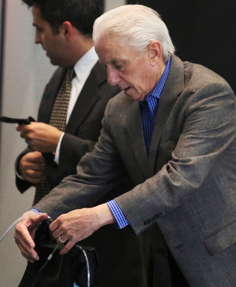 FILE - In this April 30, 2014 file photo, former Illinois state Rep. Keith Farnham, of Elgin, arrives at the federal building in Chicago to make his first court appearance since a federal complaint charged him with possession of child pornography. On Tuesday, June 3, 2014, Farnham entered a plea of not guilty to child pornography charges.  (AP Photo/Daily Herald, George LeClaire, File)  MANDATORY CREDIT, MAGS OUT