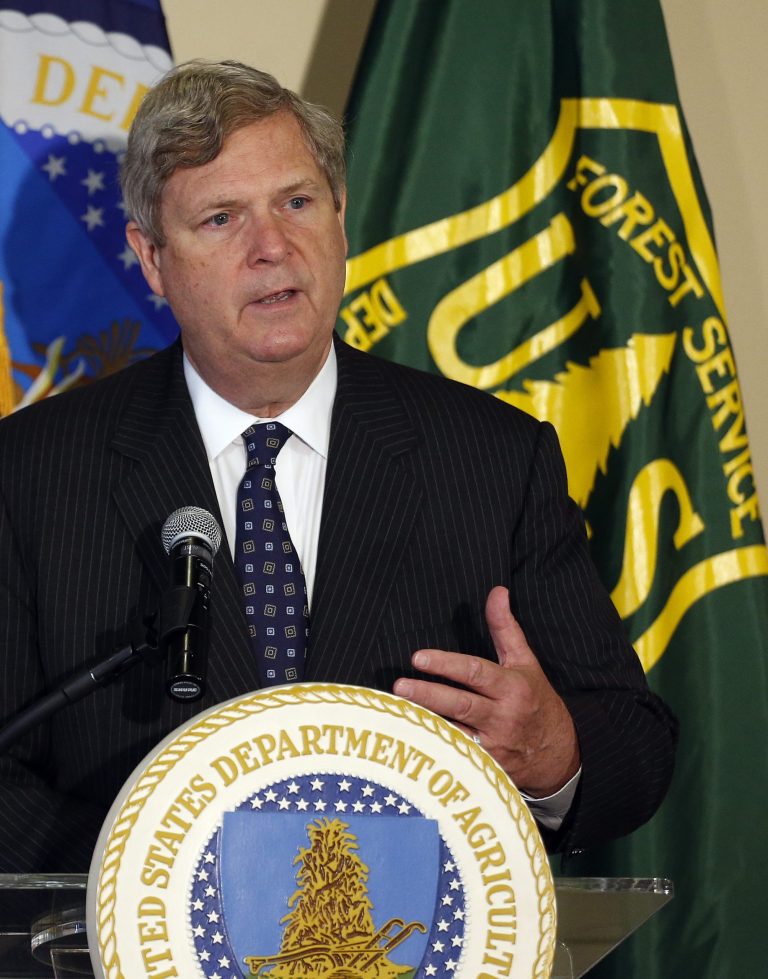 U.S. Agriculture Secretary Tom Vilsack speaks to members of the media about the upcoming wildfire season, during a news conference at the History Colorado Center, in Denver, Tuesday, May 20, 2014. The U.S. Forest Service says it is adding four aircraft to its firefighting fleet as California recovers from a spate of blazes and other fire-prone states brace for another hot, dry summer.(AP Photo/Brennan Linsley)