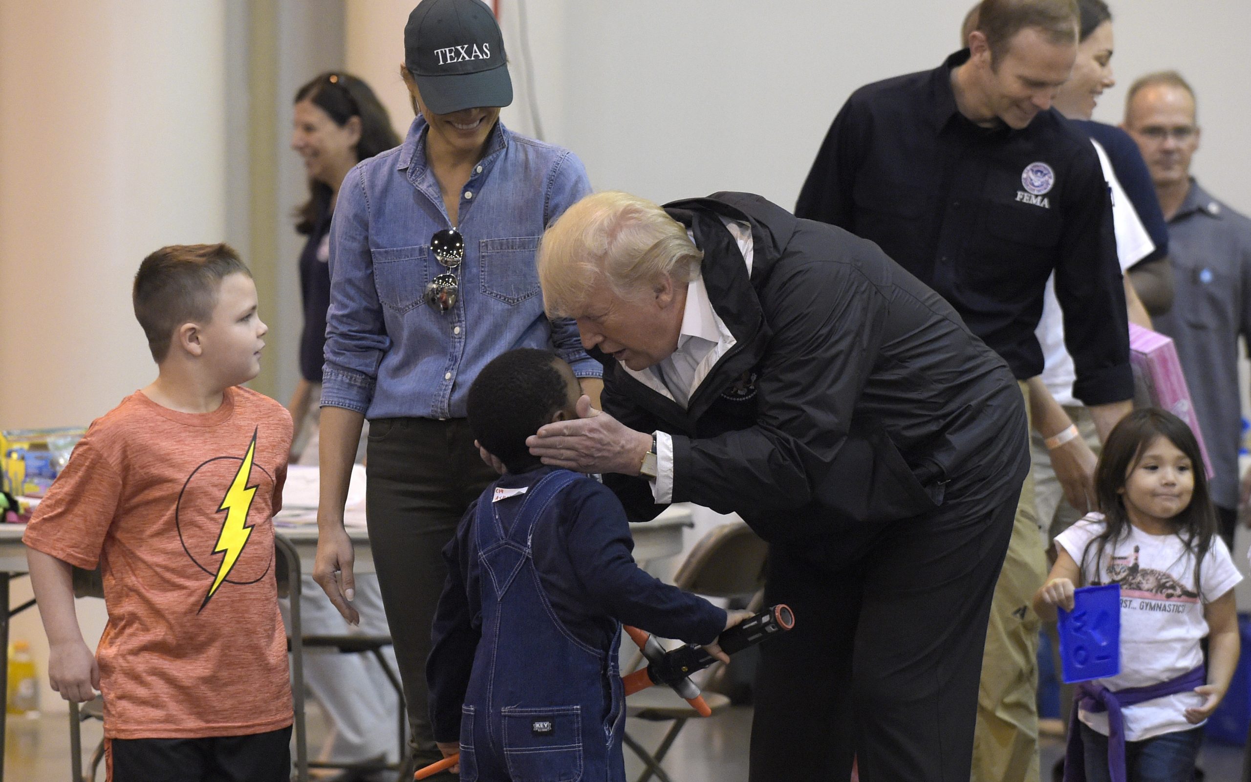 Trump greets, feeds survivors of Hurricane Harvey in Houston