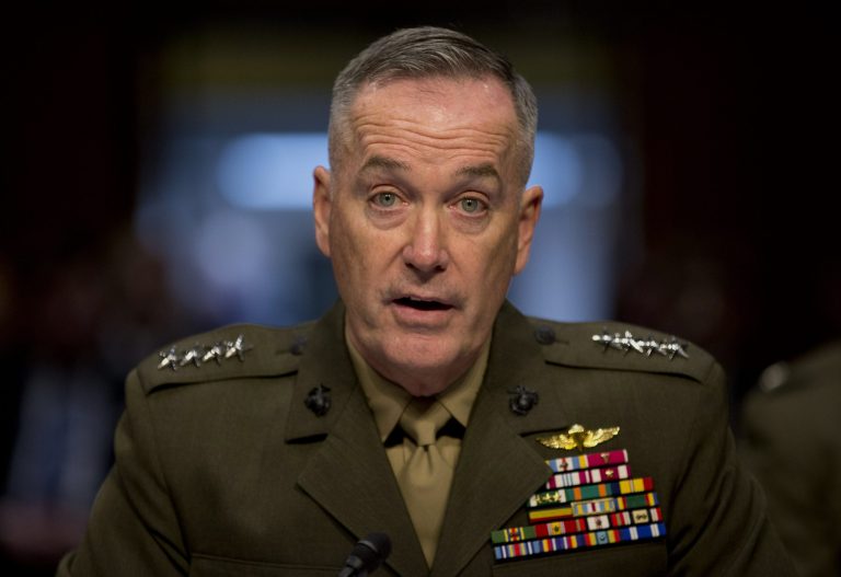 Marine Gen. Joseph F. Dunford, Jr., Commander, International Security Assistance Force, testifies on Capitol Hill in Washington, Wednesday, March 12, 2014, during a Senate Armed Services Committee on the situation in Afghanistan. President Barack Obama has threatened to withdraw all American forces from Afghanistan if a new security agreement is not signed by the end of the year, but there is no legal reason the U.S. has to resort to the 