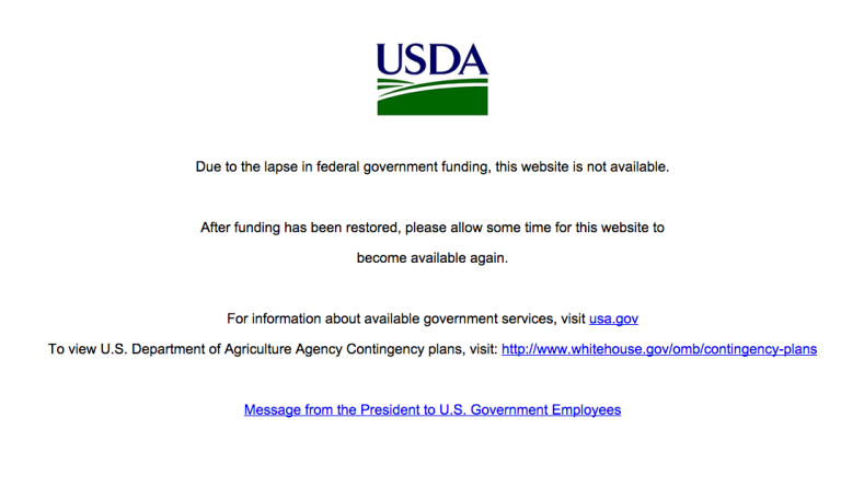 A screenshot from USDA.gov