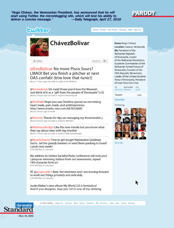 Hugo Chavez joins the Twitter Revolution