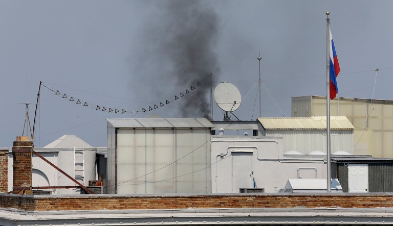 Russia is threatening to raid State Department facilities as payback for Washington's decision to close three Russian sites over the past week. The threat derives from what the Russians claim U.S. officials did when taking control of the three facilities that were closed in the course of a spat over sanctions that traces back to Russian interference in the 2016 elections. (AP Photo/Eric Risberg)