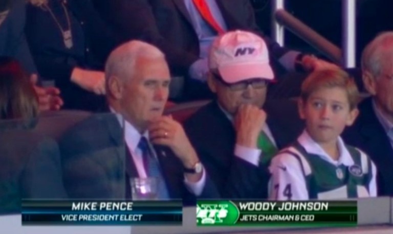 Cameras spotted the two sitting next to each other at the Jets game against Indianapolis Colts at Metlife Stadium in East Rutherford, N.J. (Screen shot, via Twitter)