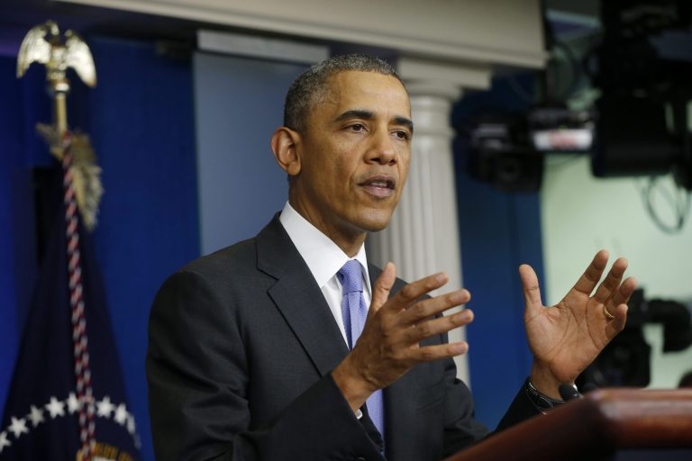 President Barack Obama speaks to reporters in the Brady Press Briefing Room of the White House in Washington, Wednesday, May 21, 2014, after he met with Veterans Affairs Secretary Eric Shinseki and Deputy Chief of Staff Rob Nabors. The president said Veterans Affairs Secretary Eric Shinseki has put his 