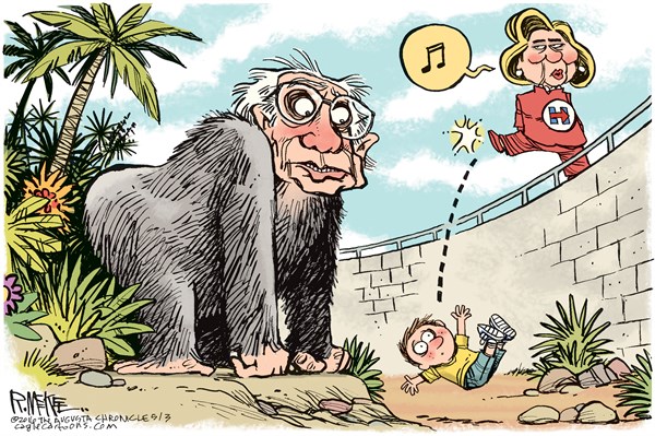 Editorial cartoon: Clinton loses kids to the Bernie gorilla