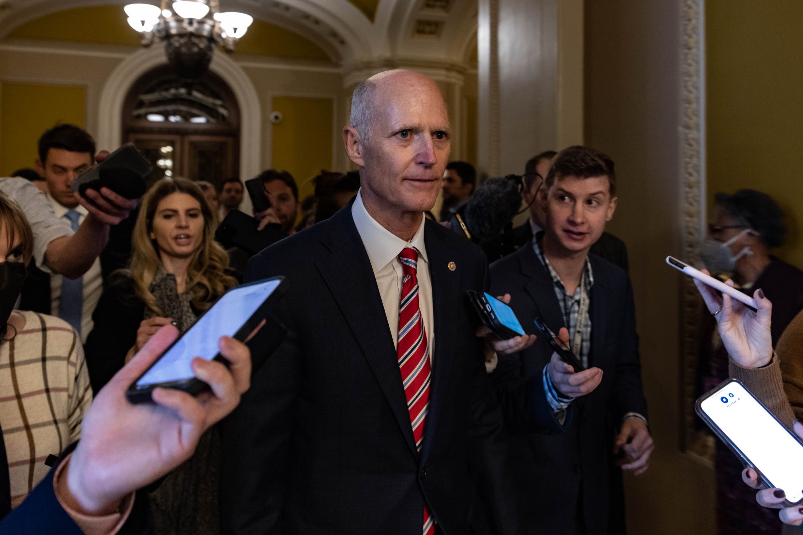 Sen. Rick Scott, R-FL, who led the Senate Republican campaign arm in the midterm elections failed in a bid to unseat Senate Republican leader Mitch McConnell, on Capitol, Wednesday, Nov. 16, 2022.