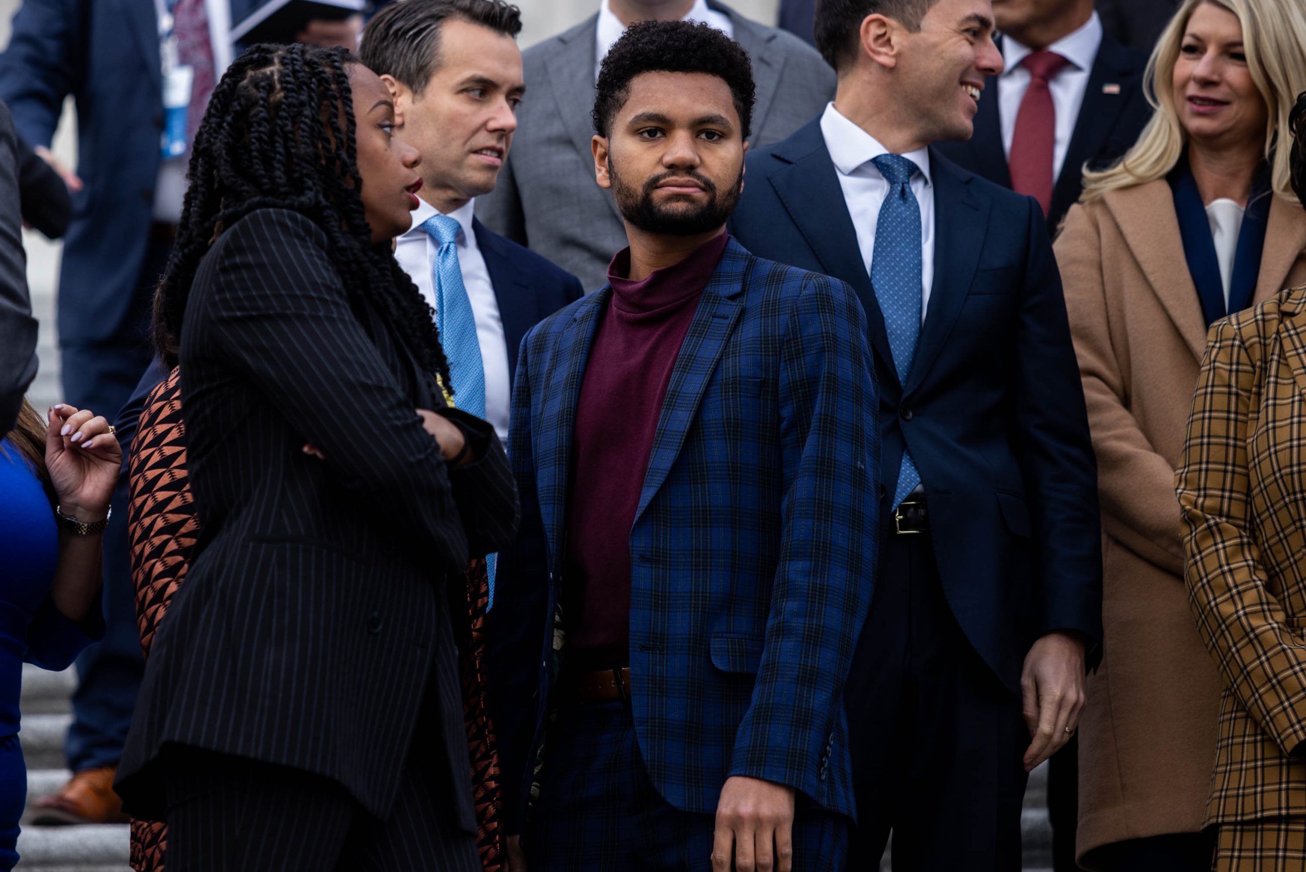 Representative-elect Maxwell Frost, D-FL, arrives at on the House steps of the Capitol to pose for the 118th Congress member-elect class photo on the House steps of the U.S. Capitol, Tuesday, November 15, 2022. Maxwell Frost will be the first Gen Z member of Congress

