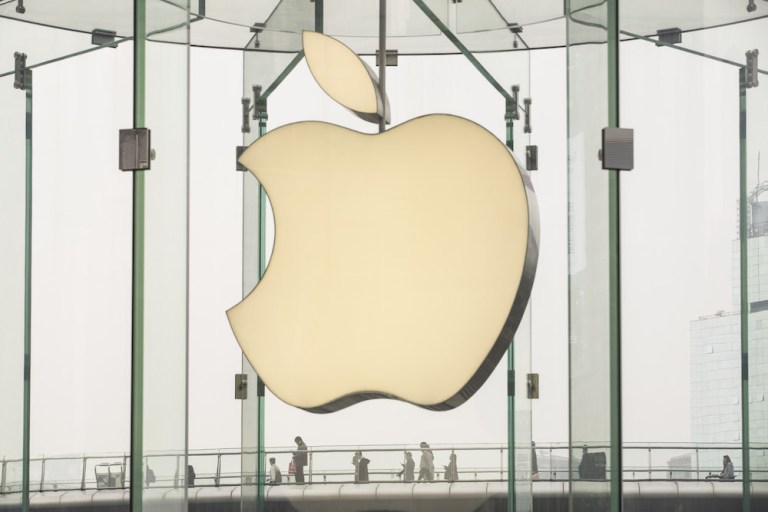 Signage for an Apple Inc. store at the Shanghai International Center (IFC) shopping mall in Shanghai, China, on Tuesday, Nov. 27, 2018. Apple, which has lost a fifth of its value in a tech market rout since October, is poised for another setback after U.S. PresidentÂ Donald TrumpÂ suggested that 10 percent tariffs could be placed on mobile phones, like the iPhone, and laptops made in China. 