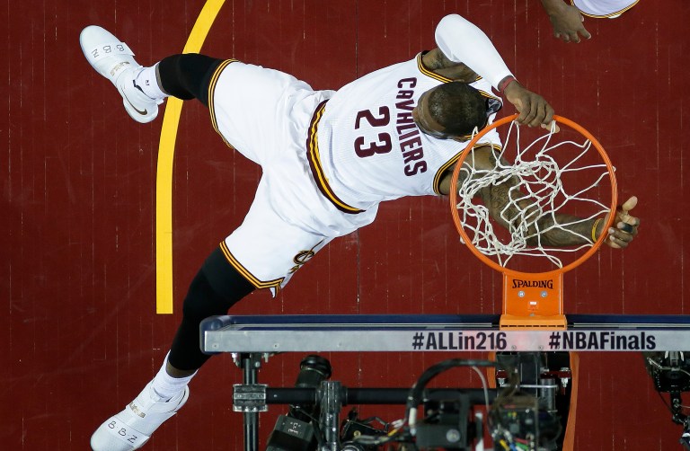 The Cleveland Cavaliers' Lebron James will appear with Democratic nominee Hillary Clinton in Cleveland, Ohio, on Sunday, just two days before Election Day. (AP Photo/Ron Schwane)