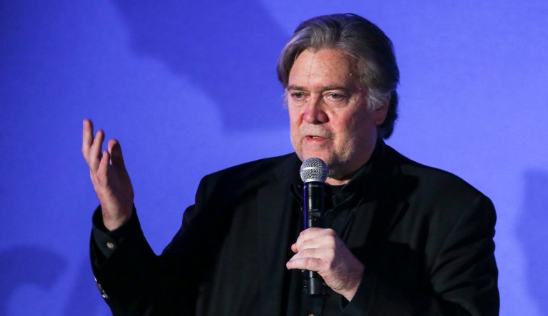 The question going forward is whether Bannon will court more distant progressive allies as he sets out to transform his own party. (AP Photo/Ringo H.W. Chiu)