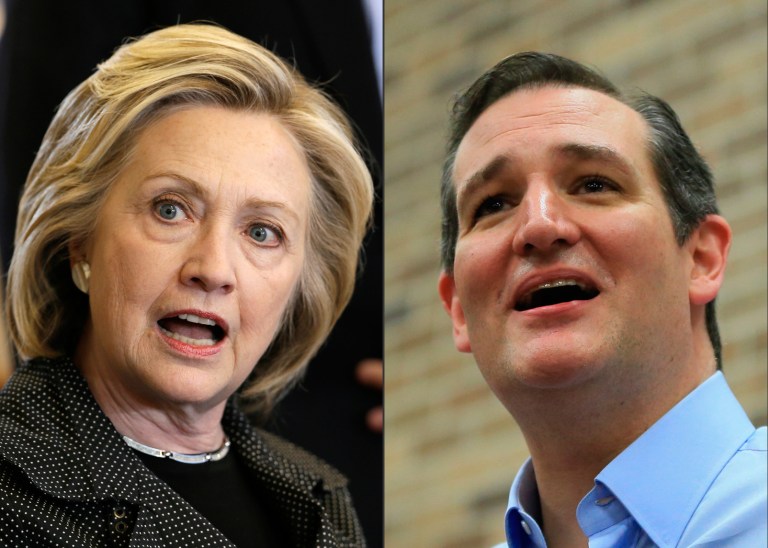 In the primaries, Cruz also openly expressed a desire to use the powers of the presidency to put Clinton in jail. (AP Photo/Charlie Neibergall/Nati Harnik/Carloyn Kaster)