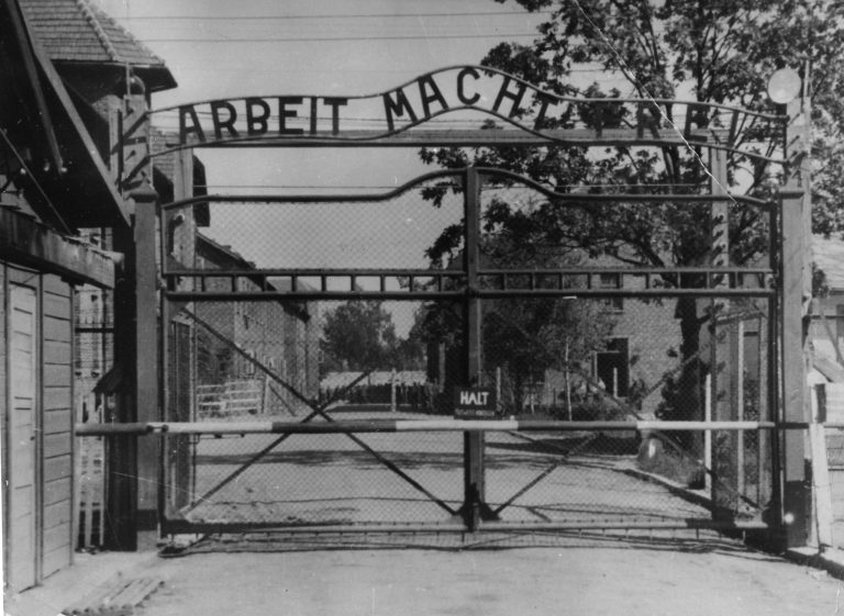 Undated file photo shows the main gate of the Nazi concentration camp Auschwitz, in Poland, which was liberated by the Russians, in  January 1945. Writing over the gate reads: 