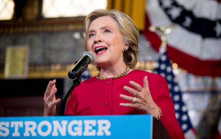Hillary Clinton's team has gone hard after this theme this year. (AP Photo/Andrew Harnik)