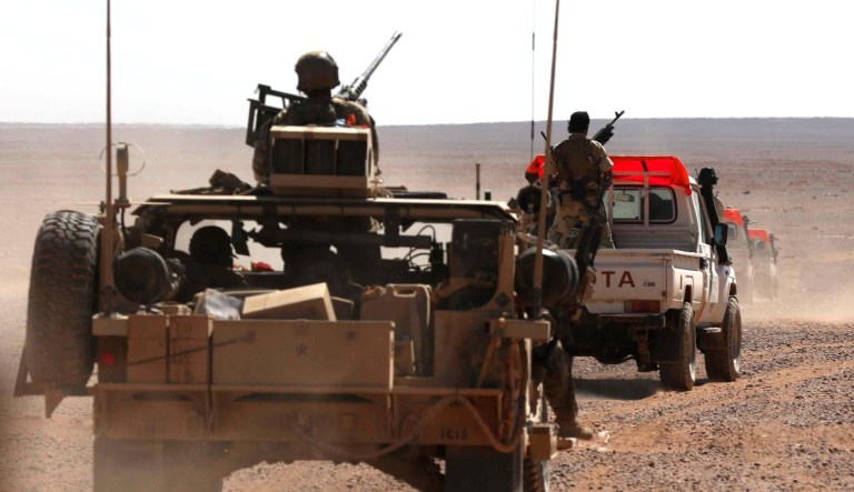 A security patrol is pictured near At Tanf, Syria.
