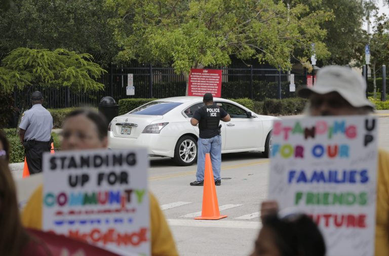 Immigrant groups rally outside of the United States Citizenship and Immigration Services (USCIS), Friday, May 19, 2017 in Miramar, Fla. Members of the immigrant community protested against what they call 