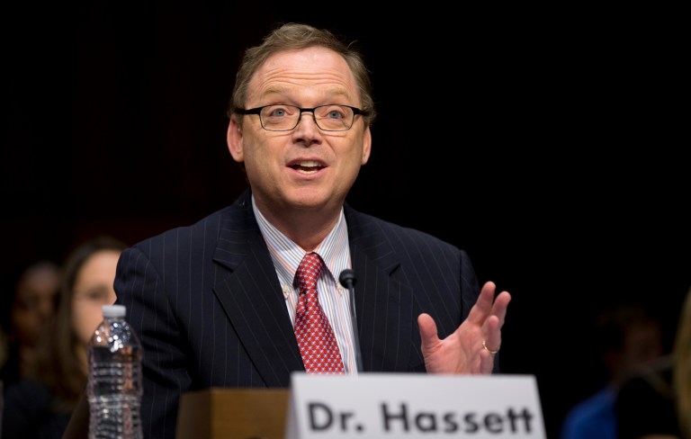 Trump will name the American Enterprise Institute's Kevin Hassett to lead the Council of Economic Advisers. (AP Photo/ Evan Vucci)