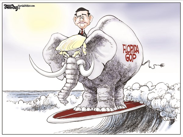 Editorial cartoon: Trump rides a nice swell into Rubio’s home turf
