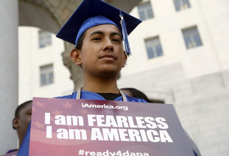Immigrant Jose Montes attends an event on Deferred Action for Childhood Arrivals, DACA and Deferred Action for Parental Accountability, DAPA, part of the immigration relief program, downtown Los Angeles Tuesday, Feb. 17, 2015. The White House promised an appeal Tuesday after a federal judge in Texas temporarily blocked President Barack Obama's executive action on immigration and gave a coalition of 26 states time to pursue a lawsuit aiming to permanently stop the orders. (AP Photo/Nick Ut)