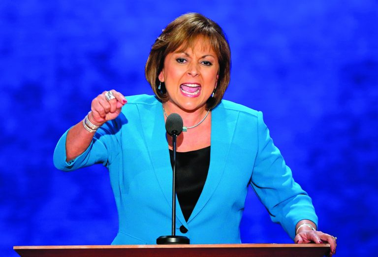 FILE - In this Aug. 29, 2012, file photo, New Mexico Governor Susana Martinez addresses the Republican National Convention in Tampa, Fla. A political generation ago, the West signaled the nation's rightward swing -- from the emergence of Ronald Reagan to the success of tax limitation ballot measures in California and Colorado. But now the fabled expanse of jagged peaks, arid deserts and emerald coastlines is trending in a different direction. From Washington state -- where voters in November legalized marijuana and upheld the legality of gay marriage -- to New Mexico, once a hotly-contested swing state that Republicans ceded to Democrats in the presidential campaign, the west has become solidly Democratic terrain. The coastal base states of Washington, Oregon and California continue to move further to left, while the hotly-contested swing states east of the Sierra Nevada are trending more and more toward the Democrats. (AP Photo/J. Scott Applewhite)