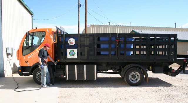 U.S. Army officials have purchased five prototype electric-powered trucks similar to this one, which is operating at Fort Carson, CO. (Army photo) 