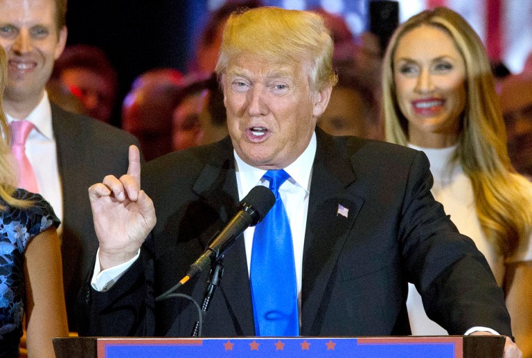 A new ad by a pro-Clinton super PAC uses Donald Trump's own comments to cast him as anti-women by having actors in Trump T-shirts mouthing his various words on women. (AP Photo/Mary Altaffer, File)