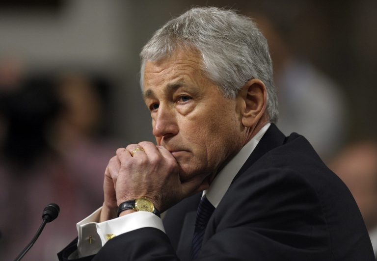 Republican Chuck Hagel, President Obama's choice for defense secretary, testifies before the Senate Armed Services Committee during his confirmation hearing, on Capitol Hill in Washington, Thursday, Jan. 31, 2013.  (AP Photo/Susan Walsh)