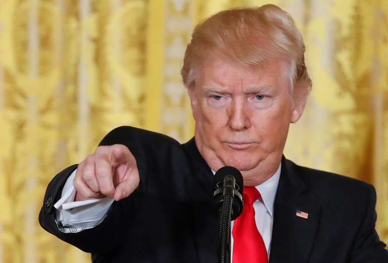 President Donald Trump points to a member of the media as he takes questions during a news conference in the East Room of the White House in Washington, Thursday, Feb. 16, 2017. (AP Photo/Pablo Martinez Monsivais)