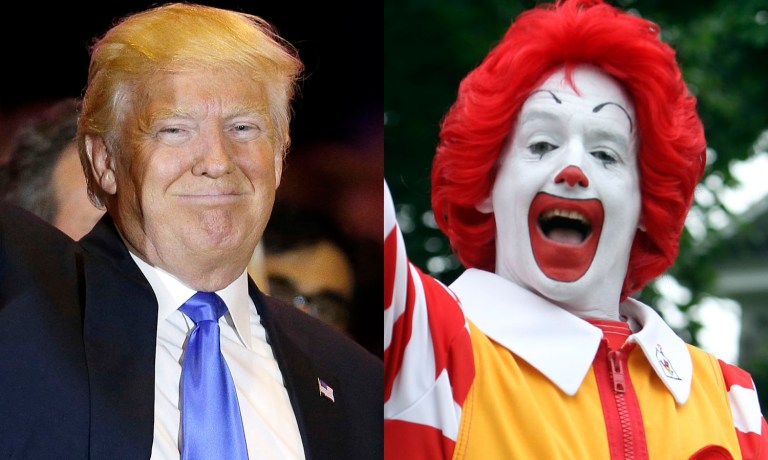 Nancy Pelosi said that she often confuses Donald Trump and Ronald McDonald, the clown mascot employed by McDonald's. (AP Photos)