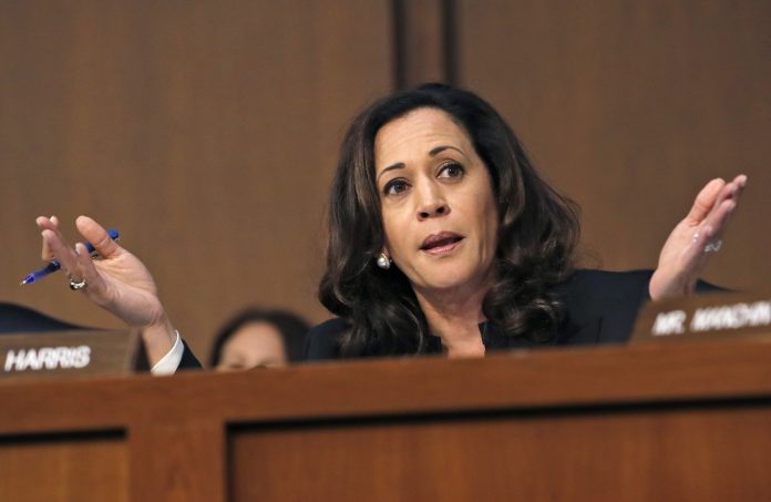 Sen. Kamala Harris, D-Calif., vigorously questioned Attorney General Jeff Sessions. Miller said she was merely trying to shut him down, which he said was "way out of bounds." (AP Photo/Alex Brandon)