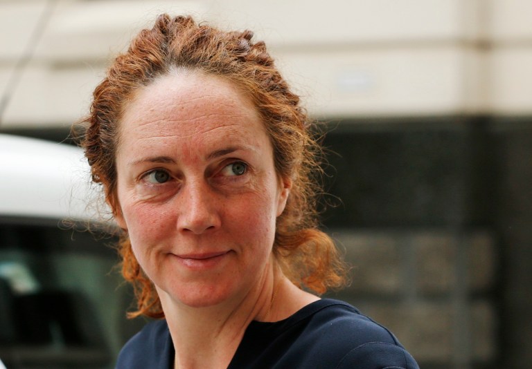 Rebekah Brooks, former News International chief executive, arrives at the Central Criminal Court in London, Monday, June 9, 2014 where they appear to face charges related to phone hacking. Judge John Saunders began summing up at the trial of former News of the World editors Brooks and Andy Coulson, and five others, on charges related to wrongdoing at Murdoch's British tabloids. All the defendants deny the charges. The jury will retire to consider its verdicts in the next few days, after more than seven months of testimony and argument. (AP Photo/Lefteris Pitarakis)