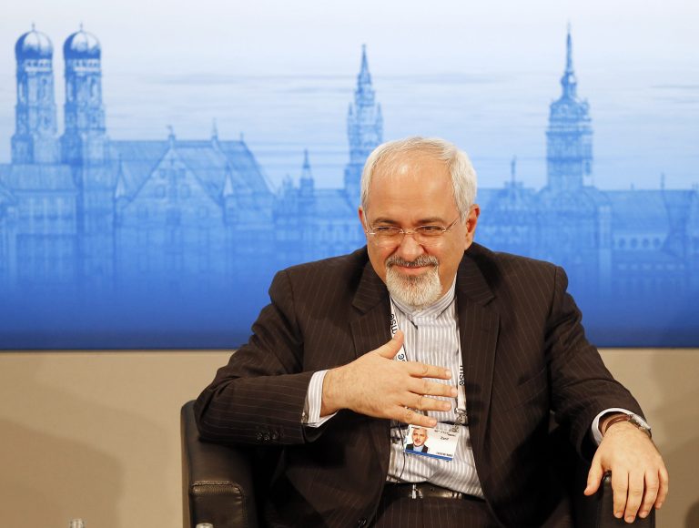 Iran's Foreign Minister Mohammad Javad Zarif listens during  a panel discussion at  the 50th Security Conference on security policy in Munich, Germany, Sunday, Feb. 2, 2014. (AP Photo/Frank Augstein)