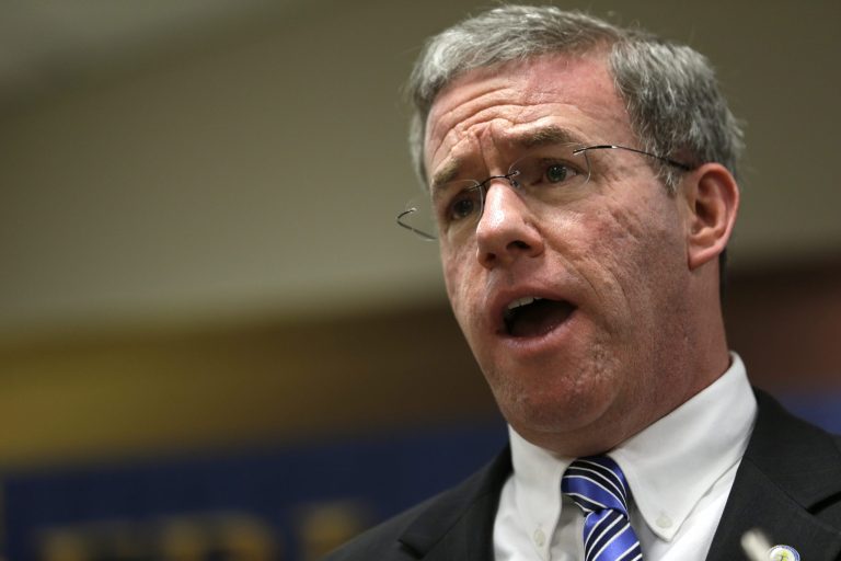 FILE - In this May 3, 2013, New Jersey Attorney General Jeffrey Chiesa talks during a news conference in Newark, N.J. New Jersey Gov. Chris Christie has named Chiesa to temporarily fill the U.S. Senate seat that opened up this week after Frank Lautenberg's death. (AP Photo/Julio Cortez, File)