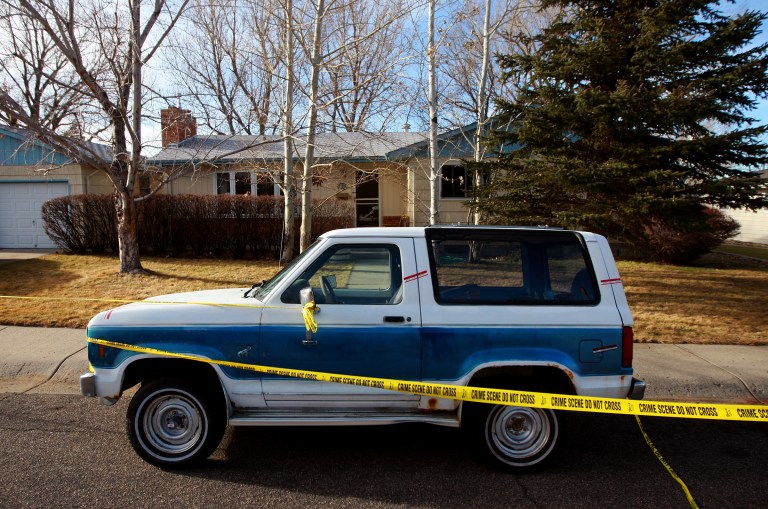   Crime scene tape surrounds he home of Casper College professors Jim Krumm and Heidi Arnold on Saturday, Dec. 1, 2012 in Casper, Wyo. The couple were killed by Krumm's 25-year-old son Chris Krumm on Friday morning. Arnold died from knife wounds on the street in front of the house, after which Chris Krumm killed his father and himself in a Casper College classroom. (AP Photo/The Casper Star-Tribune, Alan Rogers) MANDATORY CREDIT; TRIB.COM  