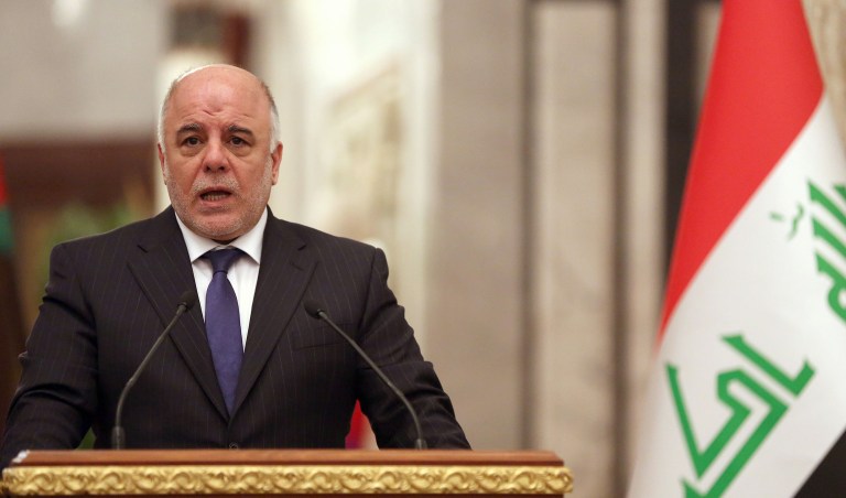 Iraqi Prime Minister Haider Abadi reportedly said on state TV that conditions in Iraq suggest it'll take just three months to eliminate the Islamic State in his country, where the fight to drive the terrorists out of Mosul is progressing. (AP Photo/Hadi Mizban, Pool)