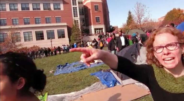 The behavior of Melissa Click and the Mizzou protesters became an embarrassment for the school, which soon after saw the drop in admissions that would lead to the dorm closures and budget shortfall. (AP Photo)
