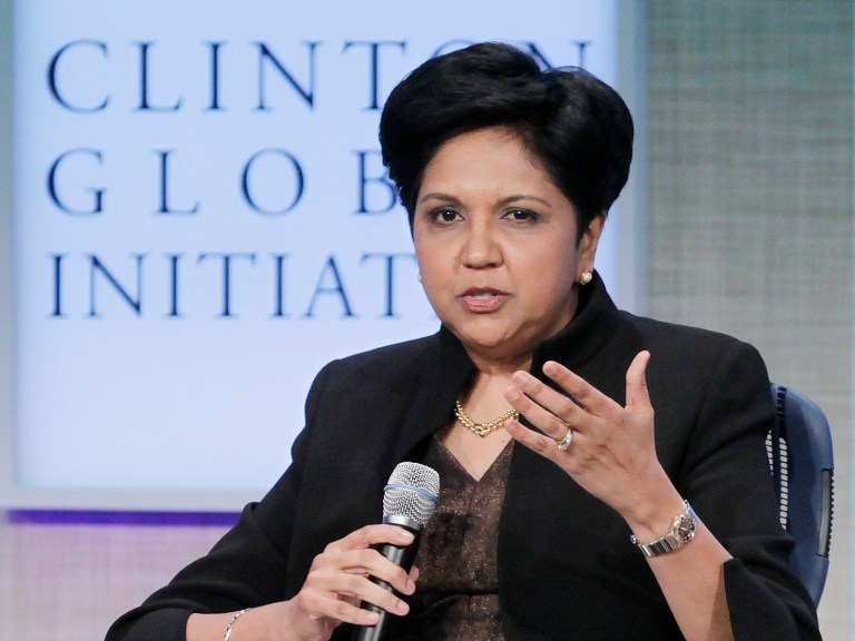 PepsiCo CEO Indra Nooyi at a 2011 panel discussion at the Clinton Global Initiative in New York. Nooyi later joined a panel of corporate executives advising President Trump. 