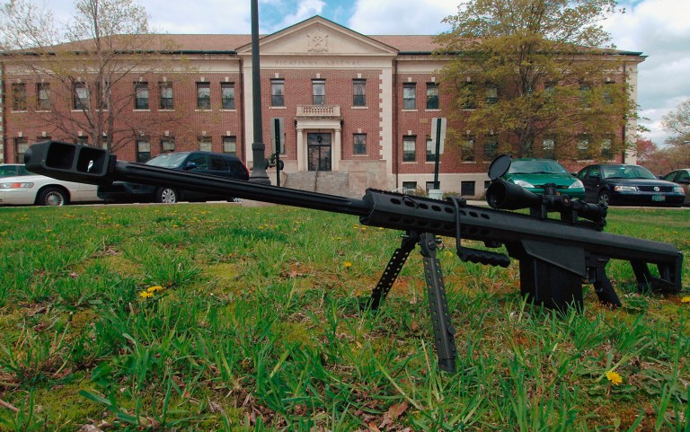 The .50 caliber sniper rifle is a bolt-action rifle, and bolt-action rifles weren't covered by the now-defunct 1994 Federal Assault Weapons Ban. (AP Photo/Warren Westura)