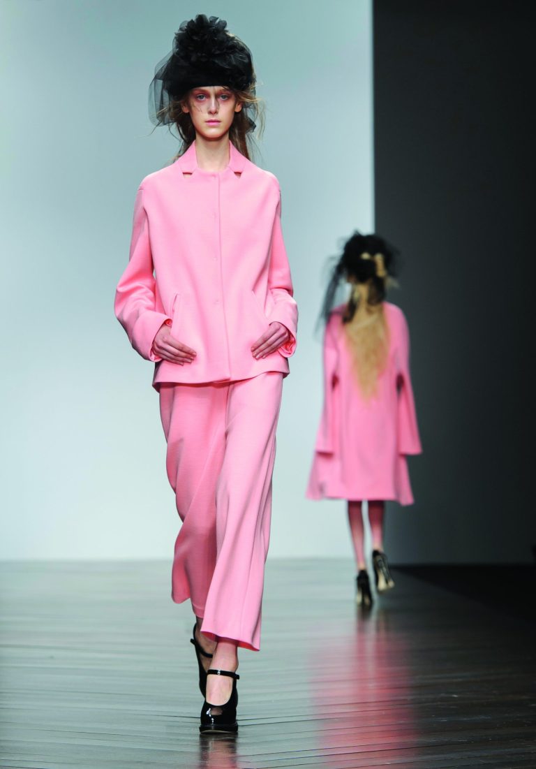 Models wear designs from the John Rocha collection during London Fashion Week, Saturday, Feb. 16, 2013, London. (Photo by Jonathan Short/Invision/AP)