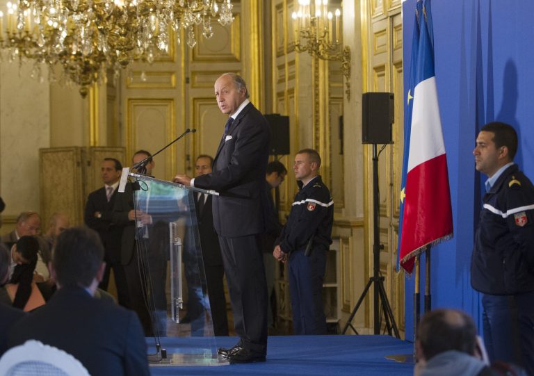 France's Foreign Minister Laurent Fabius speaks during a press meeting at the Quai d' Orsay, in Paris Tuesday, Sept. 10, 2013. Fabuis said France will float a resolution in the U.N. Security Council aimed at forcing Syria to make public its chemical weapons program, place it under international control and dismantle it. (AP Photo/Jacques Brinon)