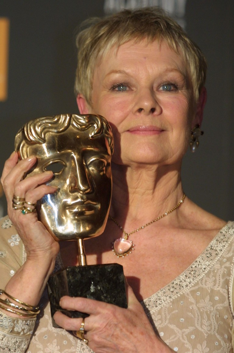   FILE - In this Feb. 24, 2002 file photo, British actress Dame Judi Dench poses with her 2002 British Academy of Film and Television Arts (BAFTA) award for best actress in a leading role for her portrayal of novelist Iris Murdoch in the film 