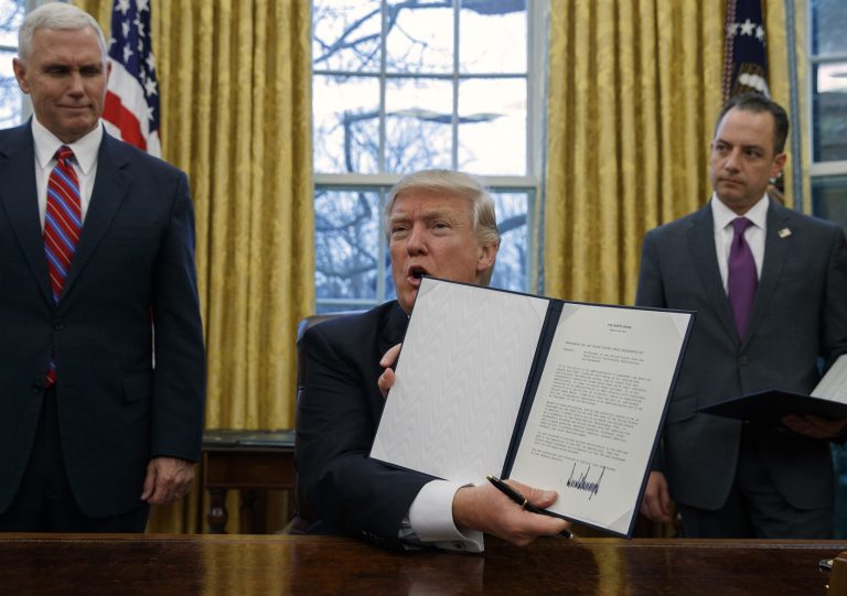Trump tornado hits Washington The Trump administration's frenetic pace right out of the gate has confounded Democrats. (AP Photo/Evan Vucci, File)