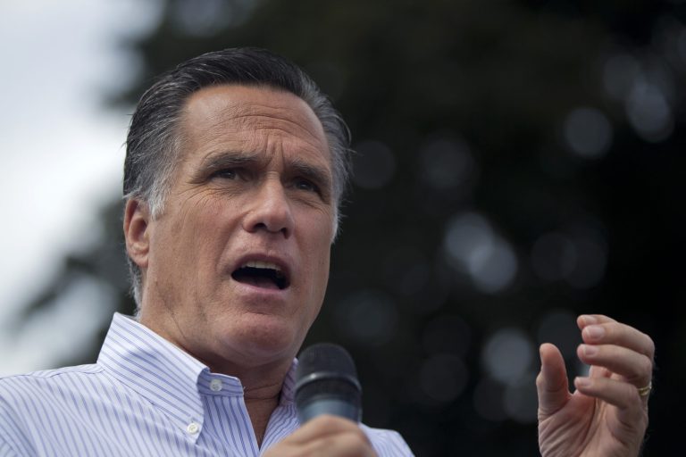 Republican presidential candidate, former Massachusetts Gov. Mitt Romney speaks during a campaign rally, Monday, Aug. 20, 2012, in Manchester N.H.  (AP Photo/Evan Vucci)